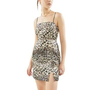 NWT UO Packer Notched Leopard Mini Dress sz S Metallic Cheetah Animal Print